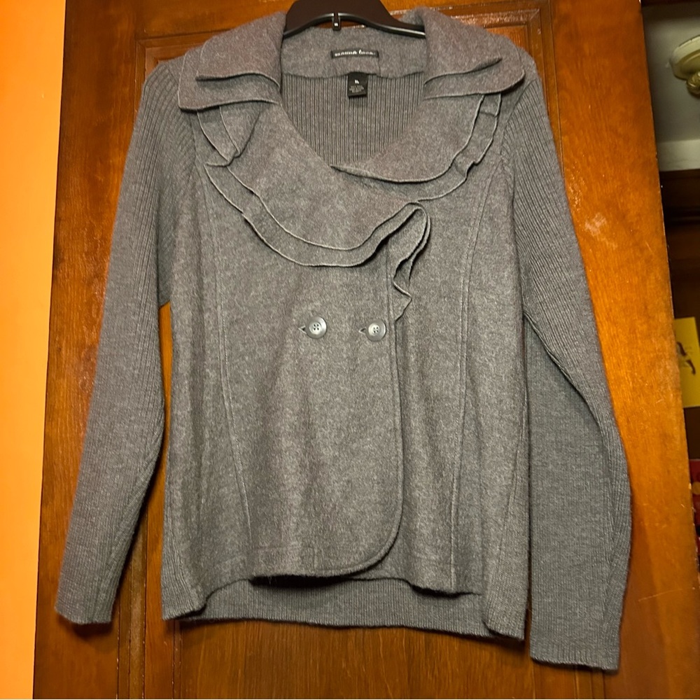 Marina Luna 100% Wool Wrap Sweater Jacket Ruffle  Size XL